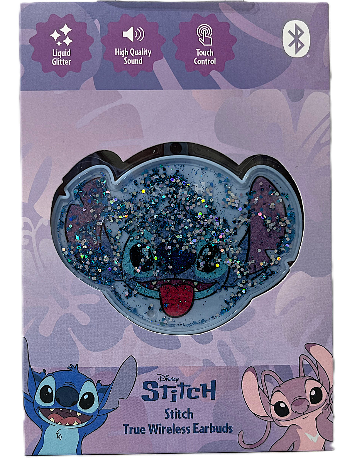 Disney Stitch Bluetooth True Wireless Earbuds Liquid Glitter Shake Brand New NIB