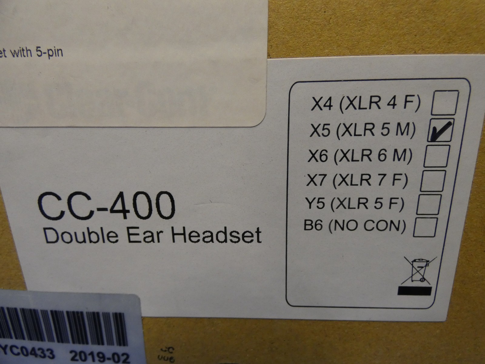 Clear-Com CC-400-X5 Double Ear Headset XLR 5M (New-Open Box) 5-Pin Male