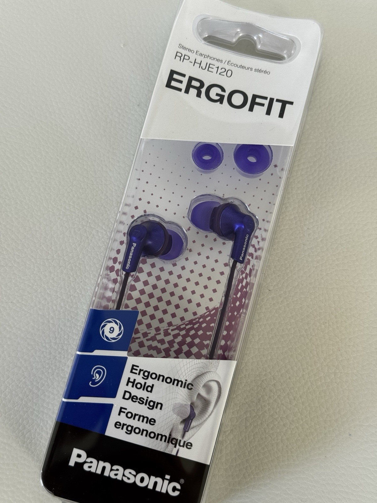 New Panasonic RP-HJE120 ErgoFit Earbud Headphones Ergonomic Hold Design Purple