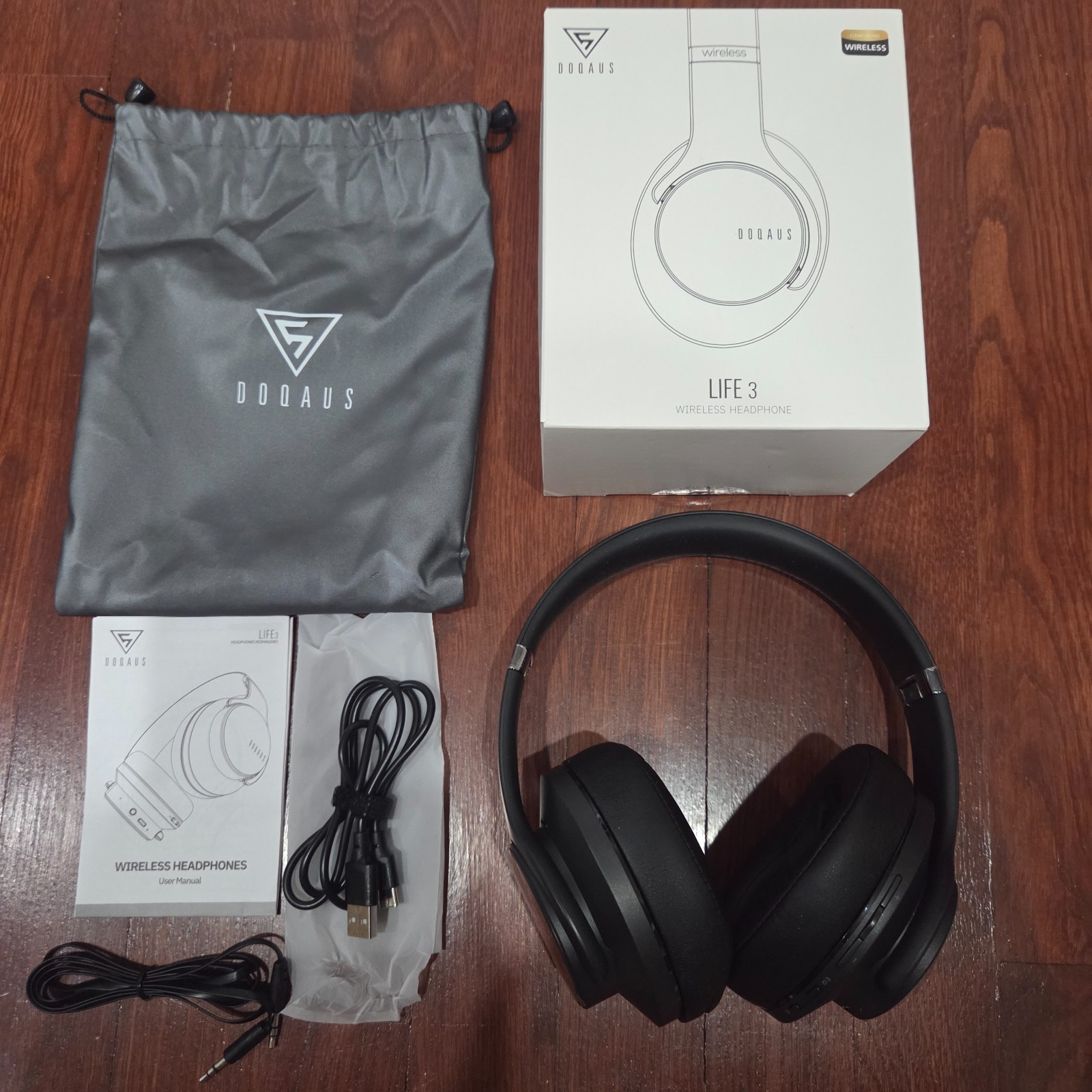 New DOQAUS Life 3 Bluetooth Wireless Headphones Over-Ear 90H Playtime BLACK