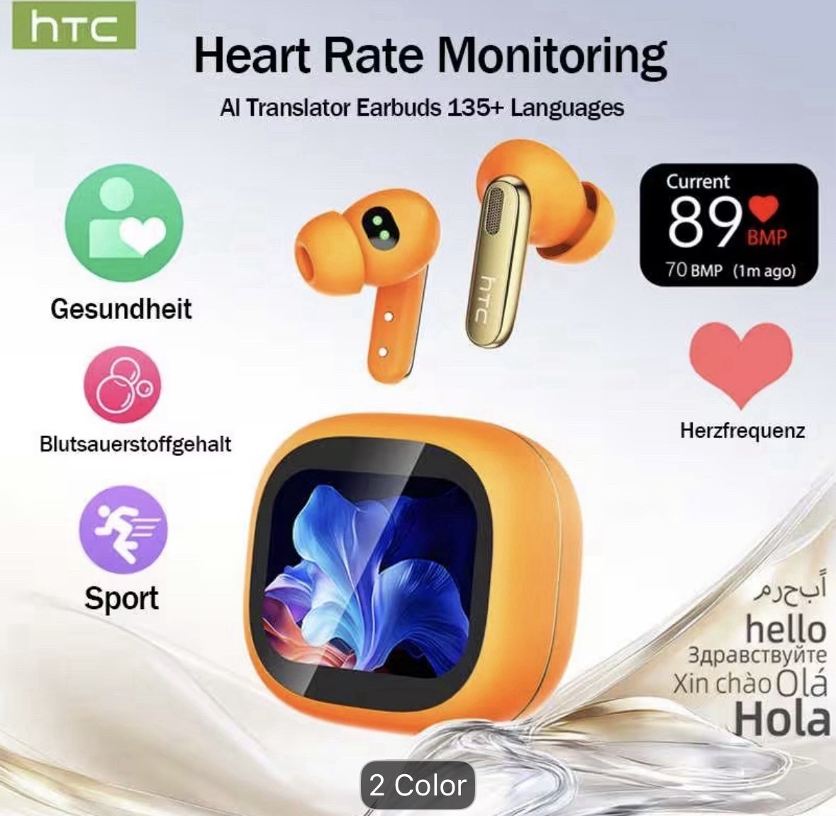 HTC NE 46 Superior Quality Wireless Headphones 150+ Language Translation 38H NEW