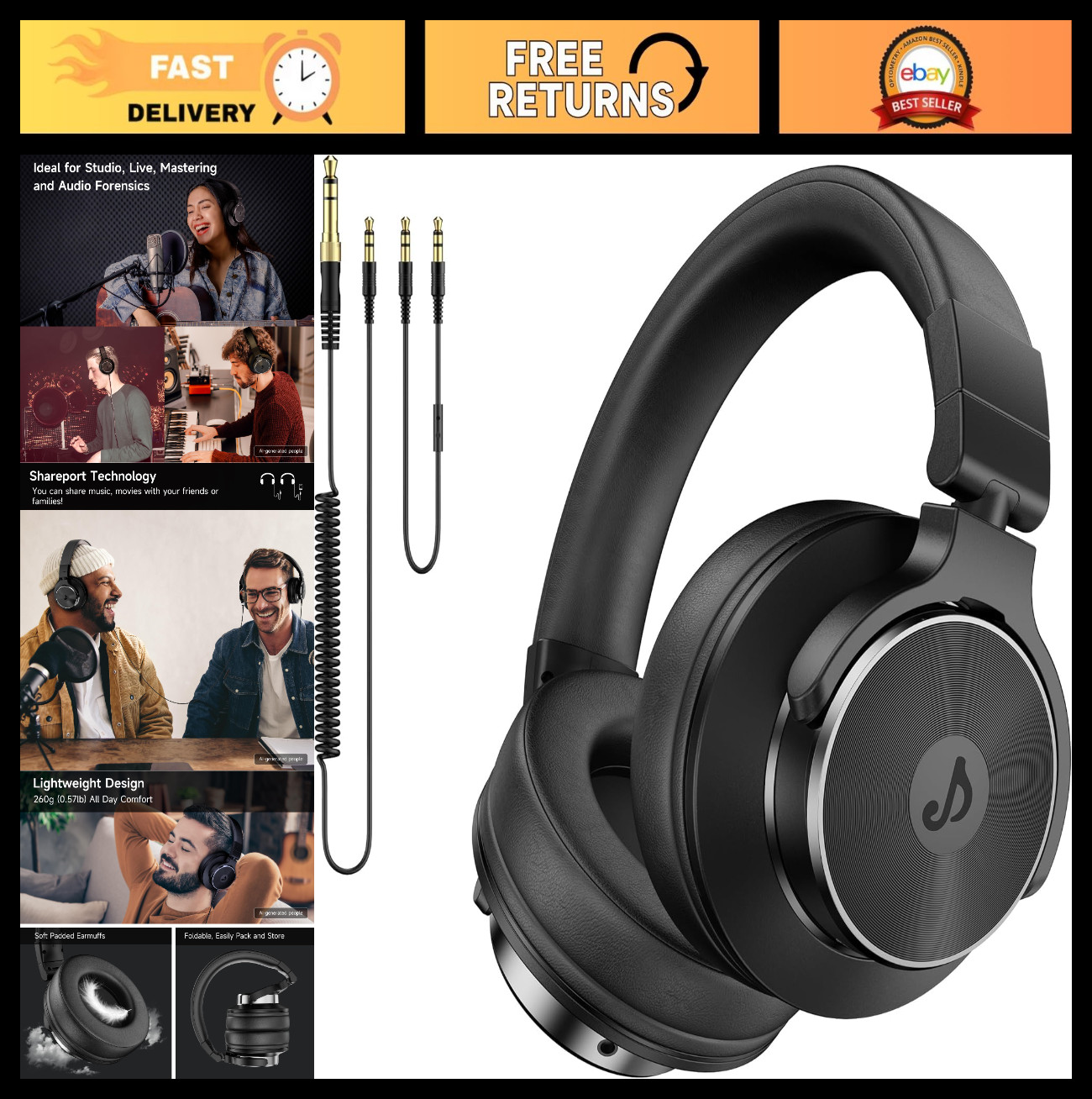 Over-Ear Wired Headphones for Studio Monitoring, Mixing & DJ Use – High Fidelity