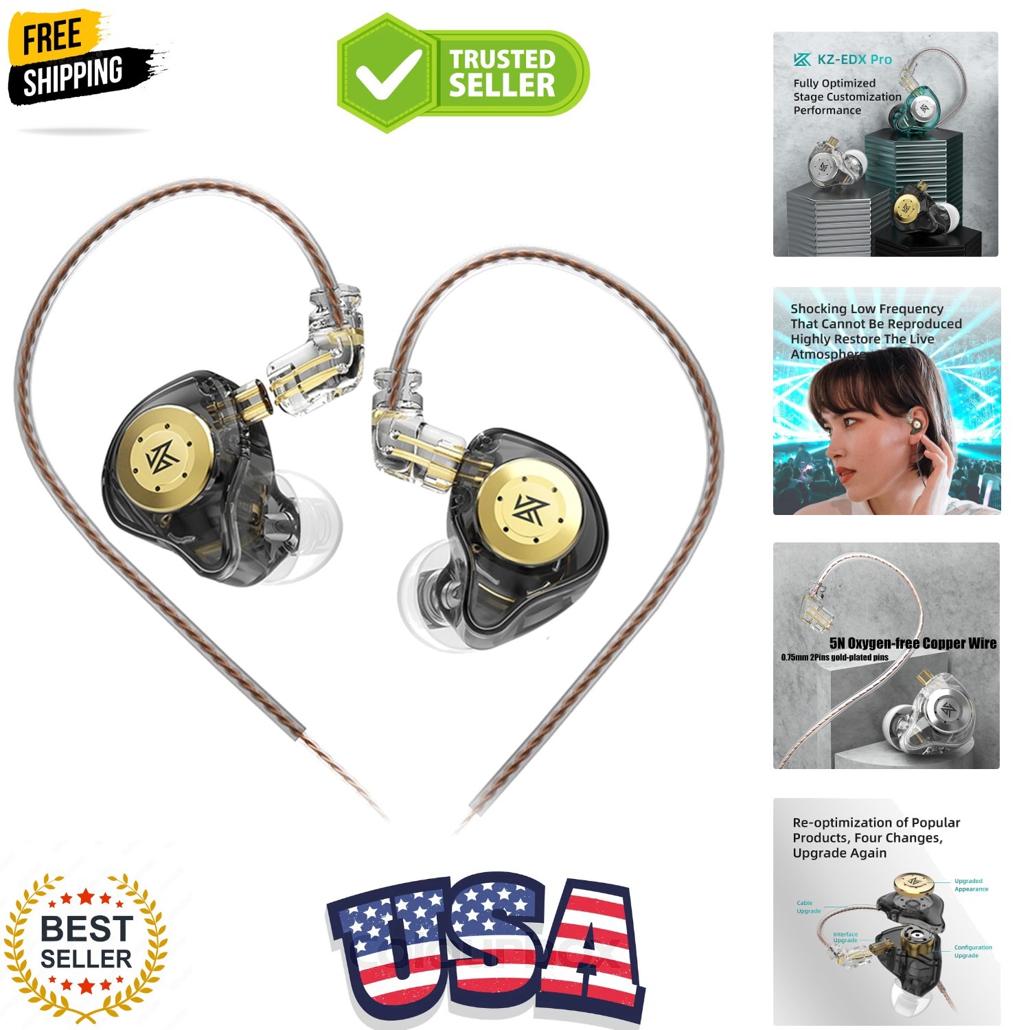 KZ EDX PRO in Ear Monitor Headphones IEM Earphones with 1DD, HiFi Deep Bass I…