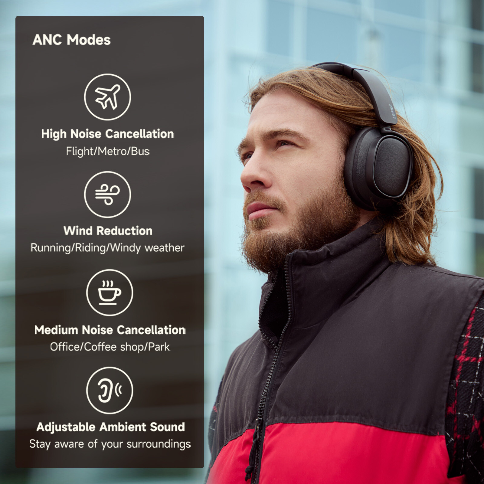 Edifier Bluetooth Headset Hi-Res Audio Certified Headphones ANC Wired & Wireless