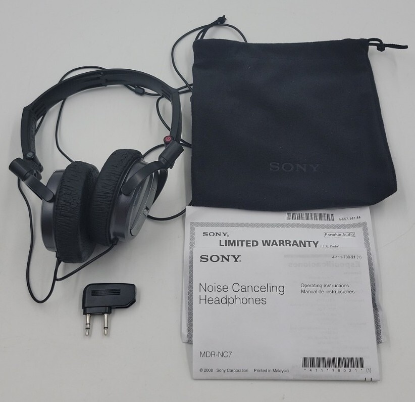 Sony MDR-NC7 Noise Canceling Headphones W/ Manual, Airplane Adapter, Sony Pouch