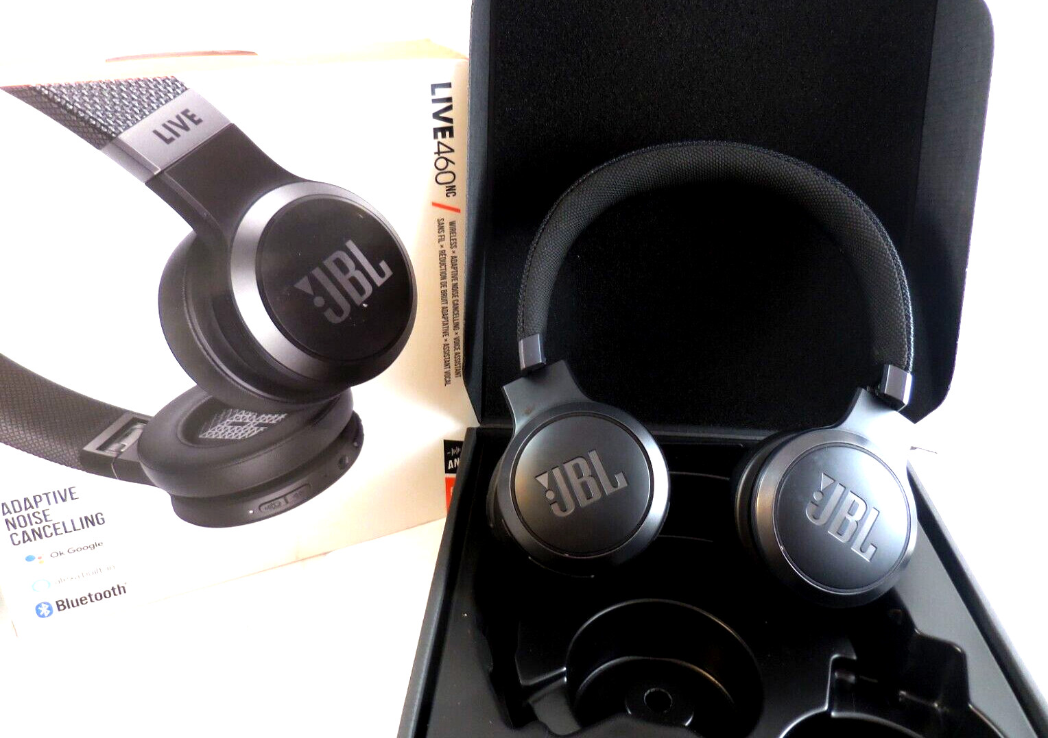 JBL Live 460NC Wireless On-Ear Noise-Cancelling Headphones – Black (With Issue)