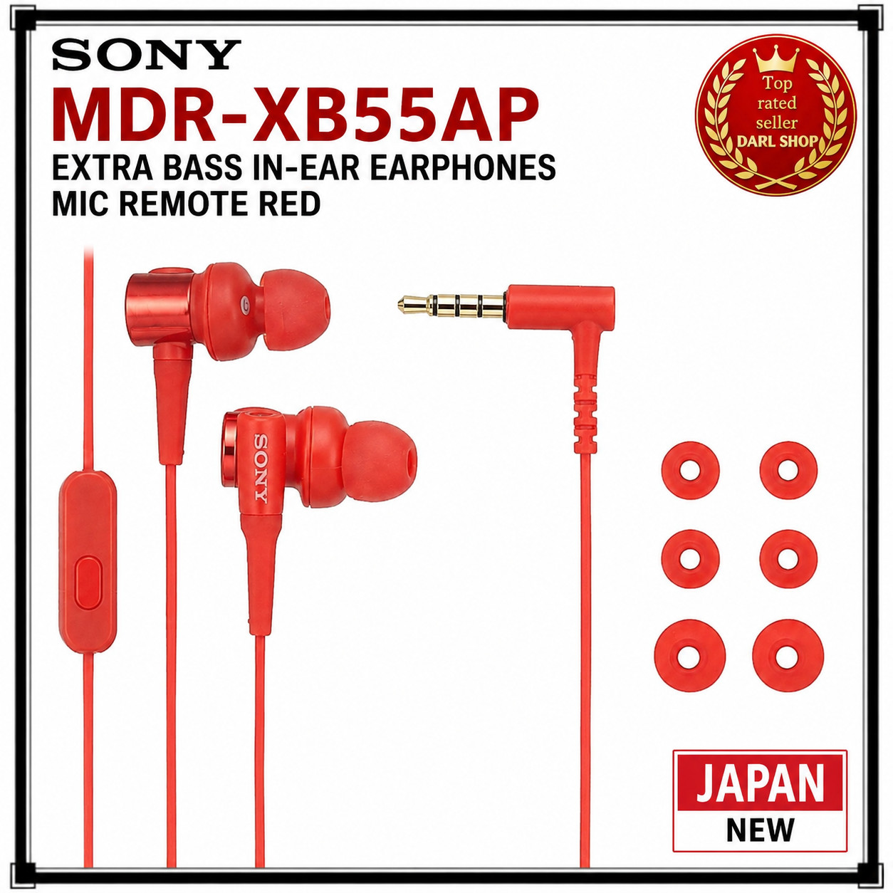 Sony MDR-XB55AP Extra Bass In-Ear Earphones Mic Remote Red Japan New