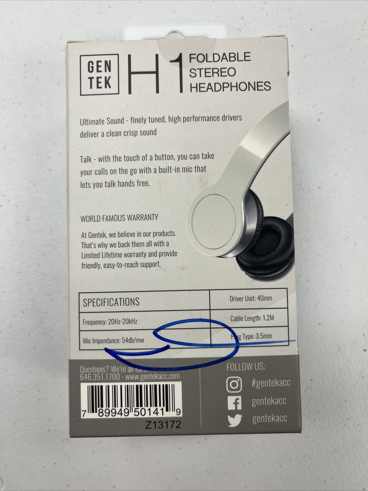 GENTEK H1 FOLDABLE STEREO HEADPHONES WHITE