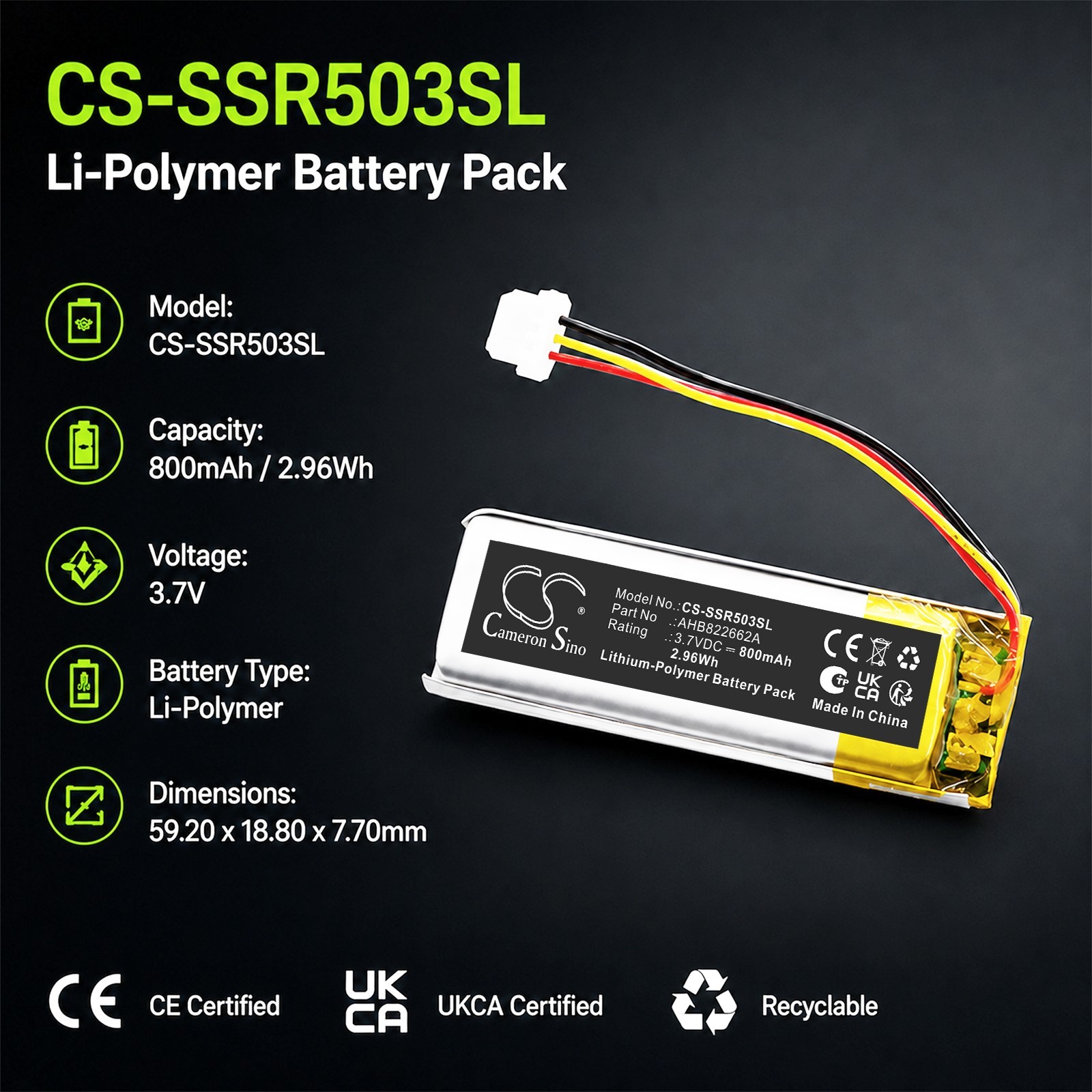 BATTERIE 800mAh Type AHB822662A For Sena 50R 3-Button Spider RT1