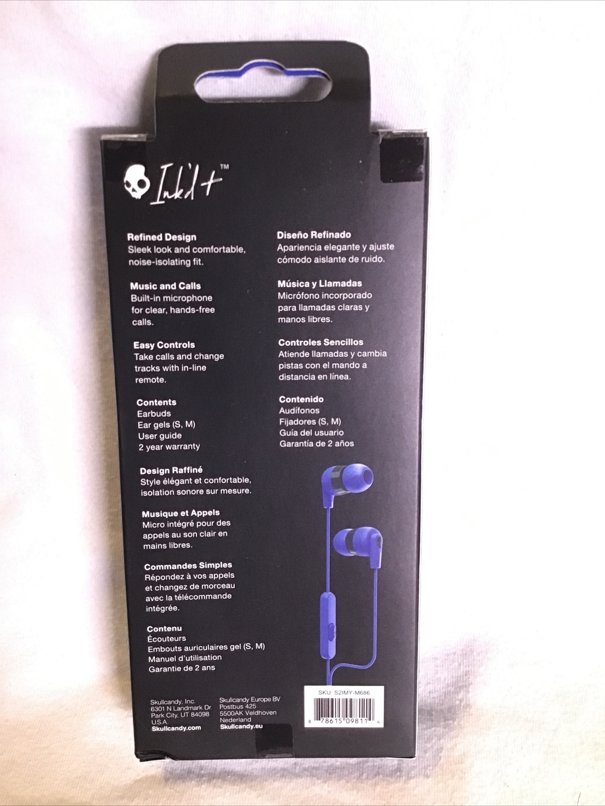 NEW Skullcandy Ink’d+ Wired Earbuds In-Ear Headphones with Mic Blue Android
