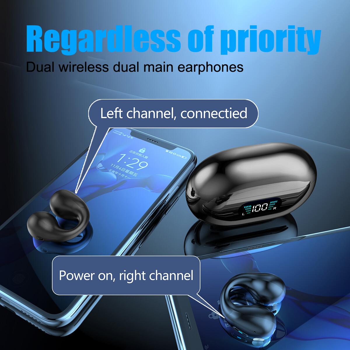 Wireless Bluetooth 5.3 Earbuds Ear Clip Bone Conduction Headphones Sport Headset