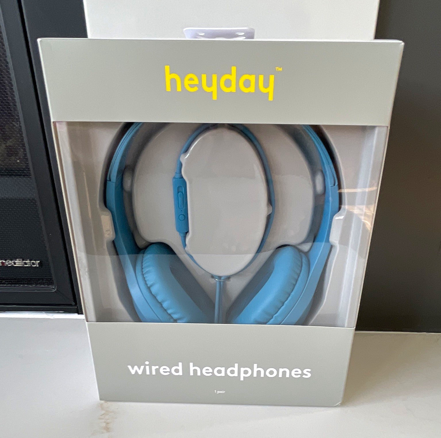 heyday Blue Over-Ear Wired Headphones 3.5mm Jack On-Cable Mic 40mm