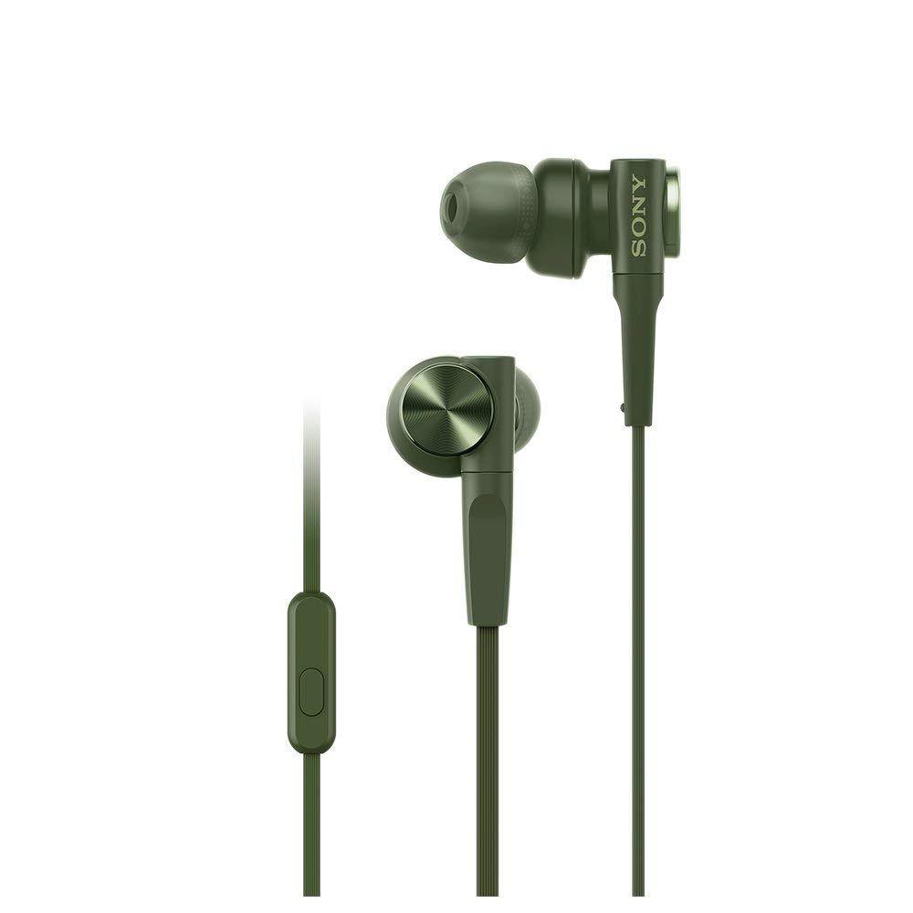 SONY Earphone Deep Bass MDR-XB55AP Canal Remote Control w/ mic Green from Japan