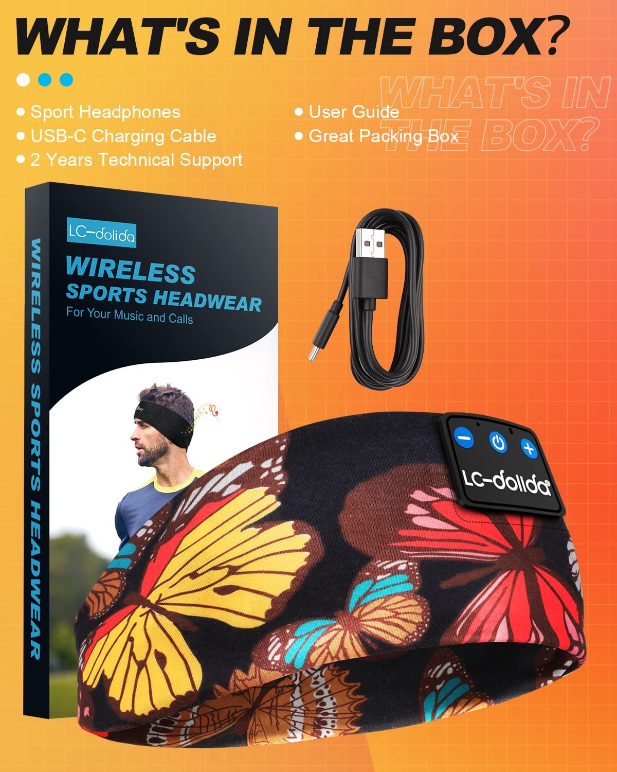 LC-dolida Sleep Headphones Headband 1 Count (Pack of 1), Artistic Butterfly