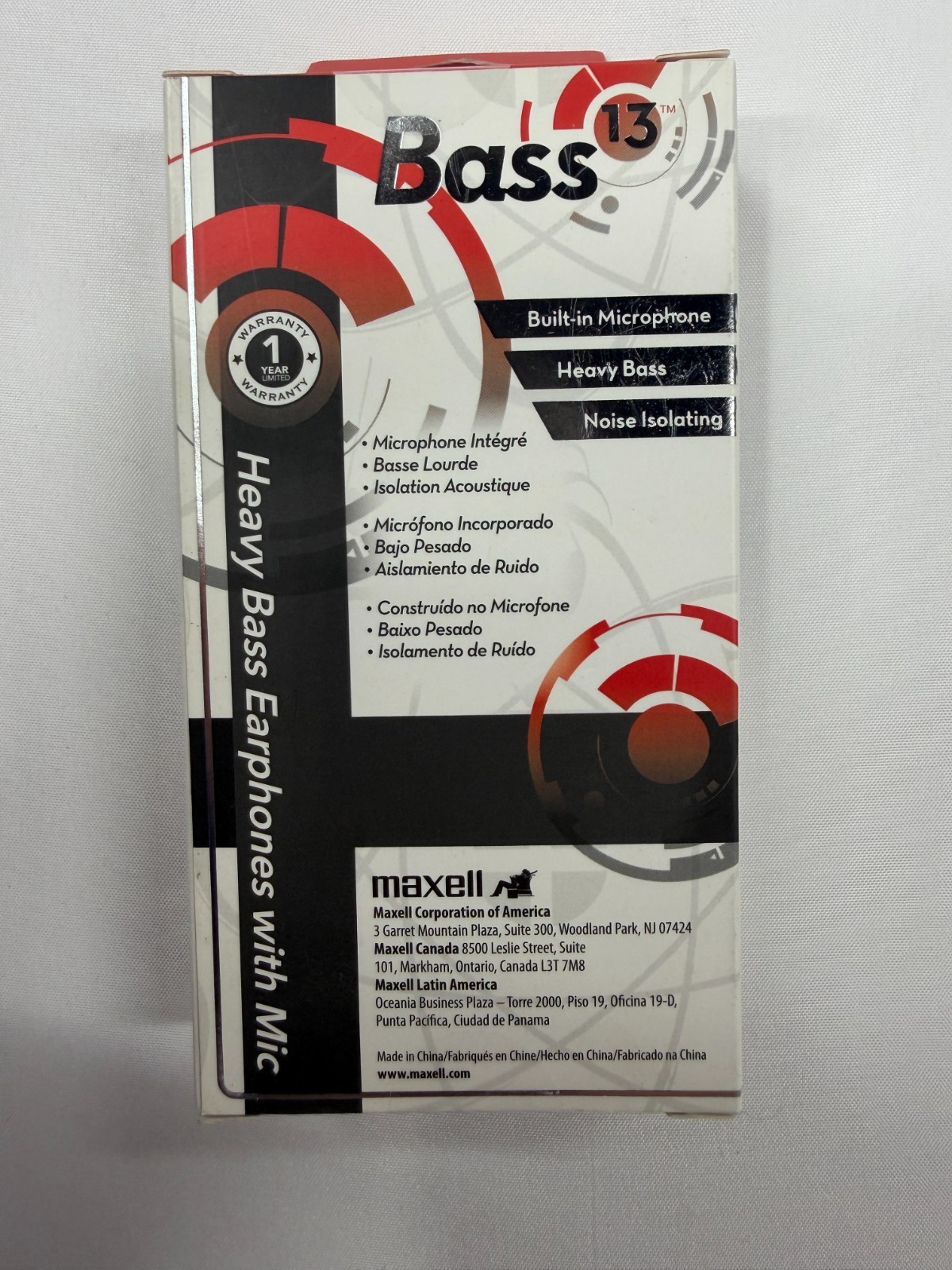 Maxell BASS-BK Wired Earphones Noise Isolating Enhanced Bass Built-in Mic 2-Pack