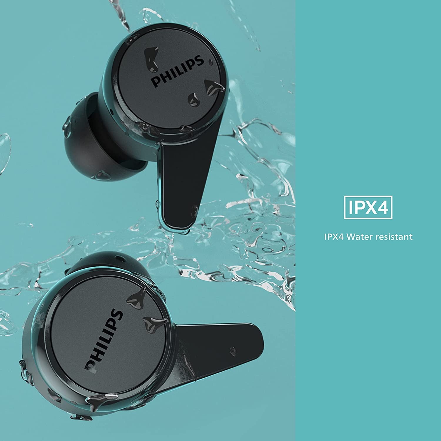 PHILIPS T1207 True Wireless Headphones, 18H Playtime, IPX4 Water-Resistant, Blac