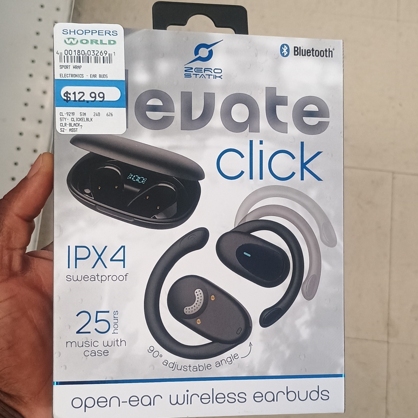 Zero Statik Elevate Click Open-Ear Bluetooth Wireless Sweatproof Earbuds Black