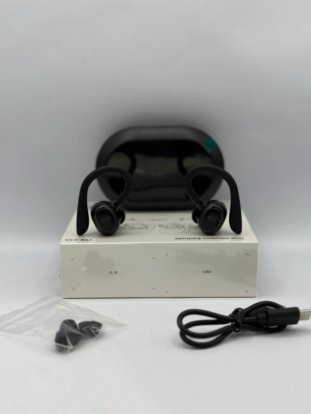 YYK-635 True Wireless Earbuds, Ear-hook, LED Display, Sports, Black