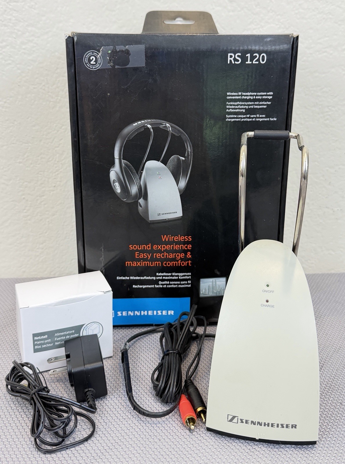 Sennheiser RS 120 Transmitter Base Only w/Box Cord Rechargeable Batteries Tested