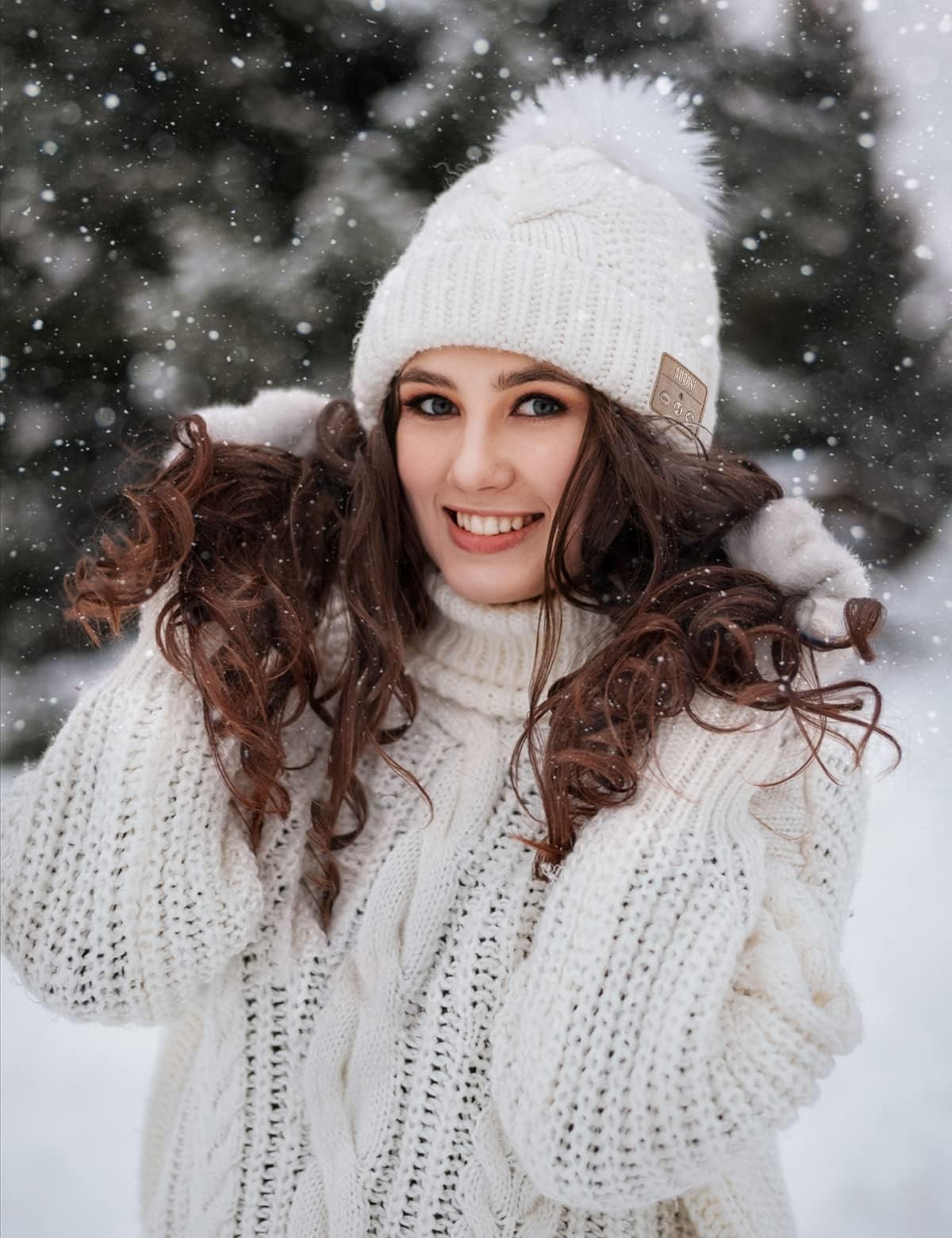 Bluetooth Beanie Hat Women with Headphones Sport Wireless Music Hat with Pomp…
