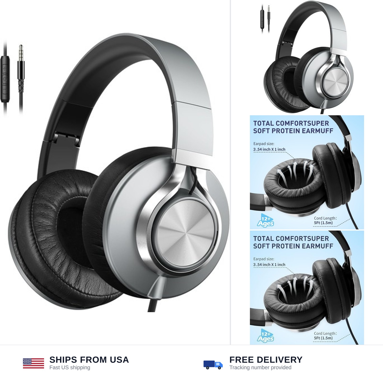 AILIHEN Wired Headphones with Microphone Volume Control, Noise Isolating Over…