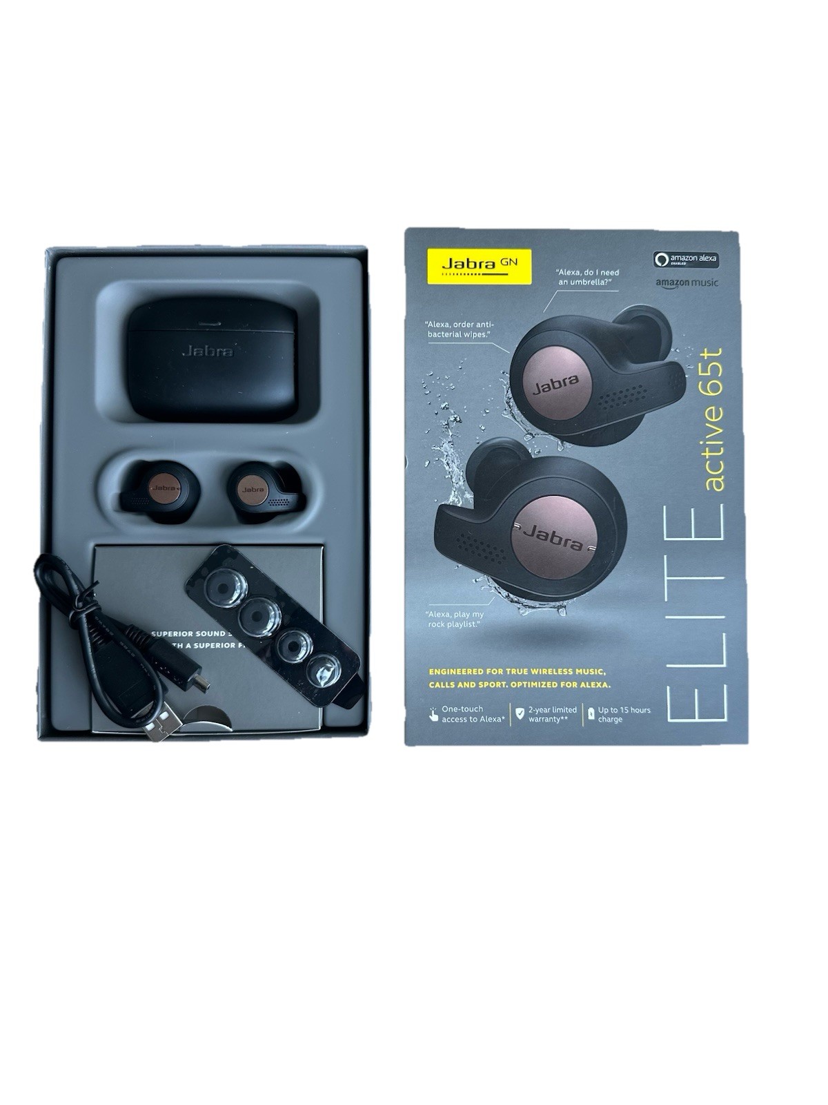 Jabra Elite Active 65t True Wireless Bluetooth Earbuds w/ Case & Box Used