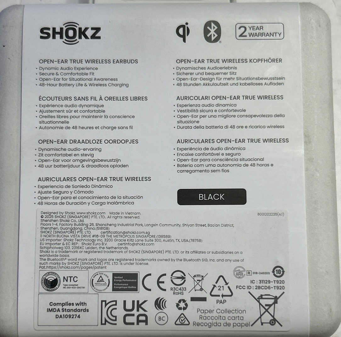 Shokz OpenFit 2+ Plus Open Ear True Wireless Earbuds Black NEW SEALED T921