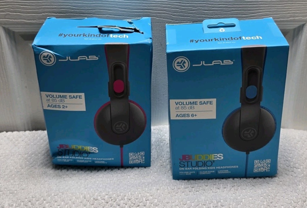 JLAB JBUDDIES STUDIO On-Ear Folding Kids Headphones Wired Volume Safe Lot of 2