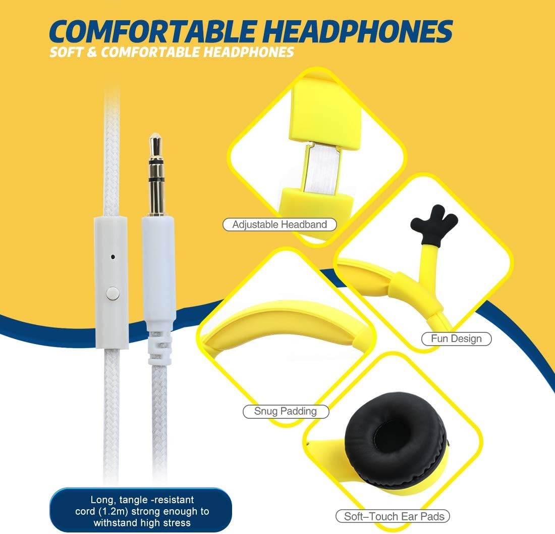 Kids Headphones with VoliHand Ears Wired Over-Ear Headphones with Music Sharing