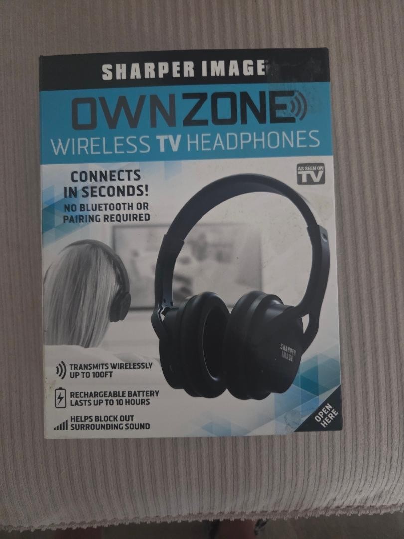 Sharper Image WN ZONE Black Wireless TV Headphones