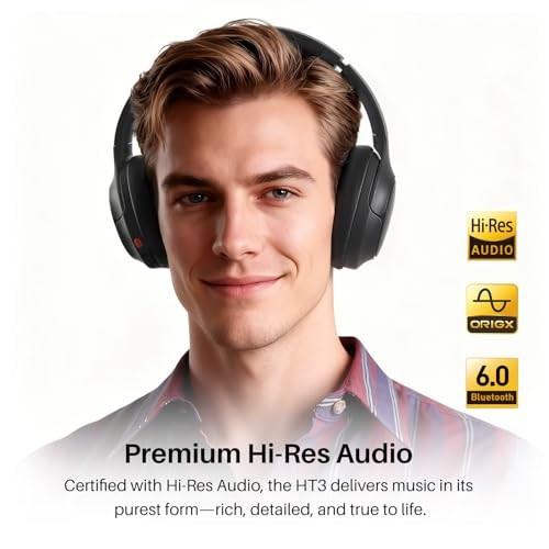 HT3 Hybrid Noise Cancelling Headphones, 90H Headphones Only Titanium Black
