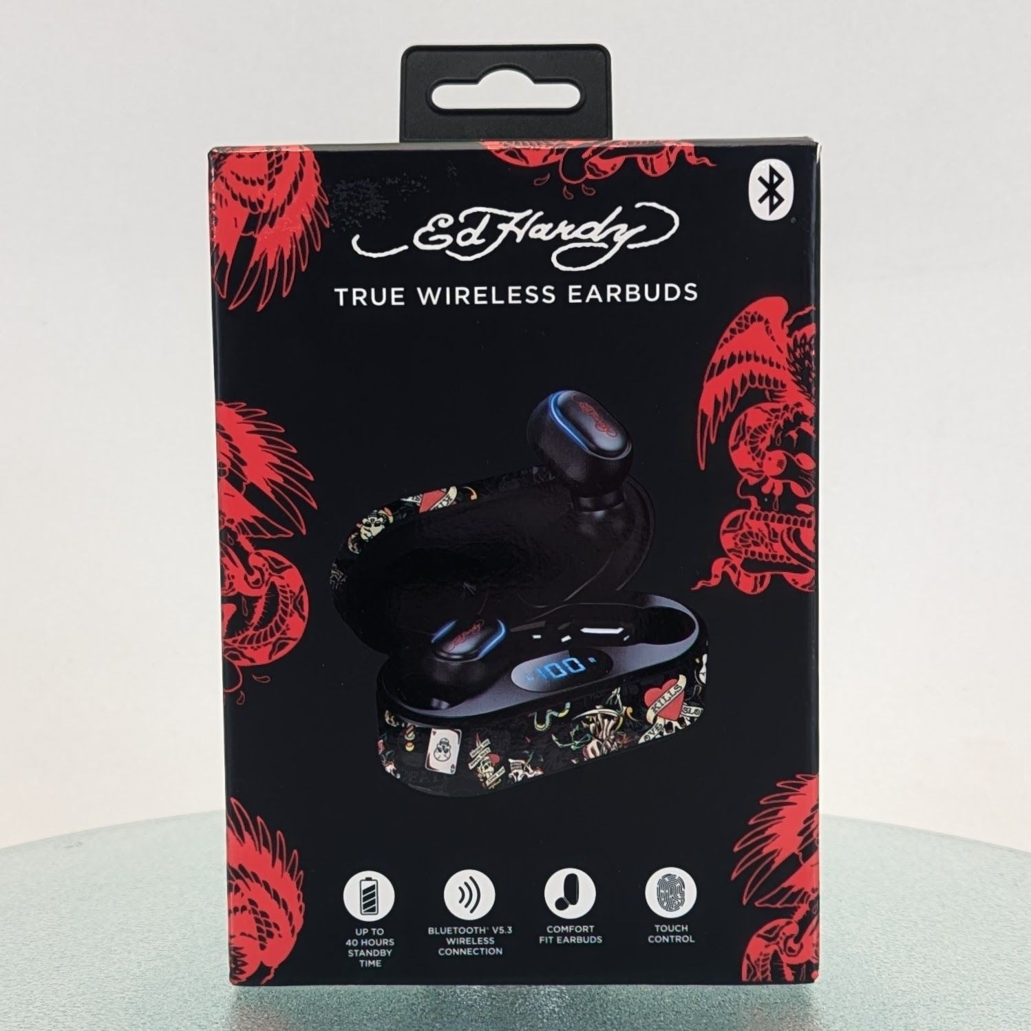 Ed Hardy True Wireless Earbuds Charging Case Bluetooth Black Love Kills Slowly