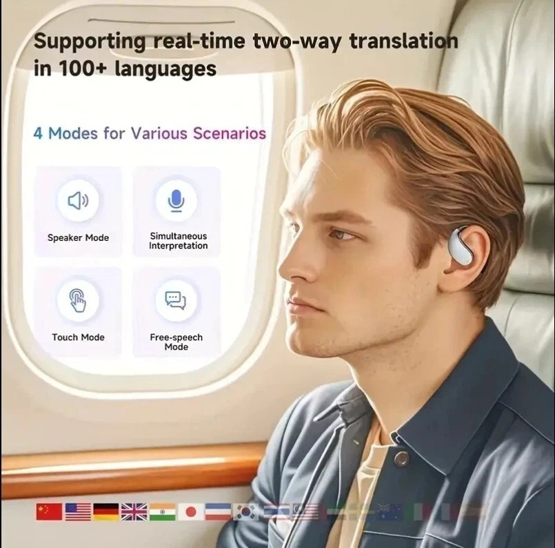 Ai Translation Black Headset, Bone Conducting Wireless Headset, Real-time