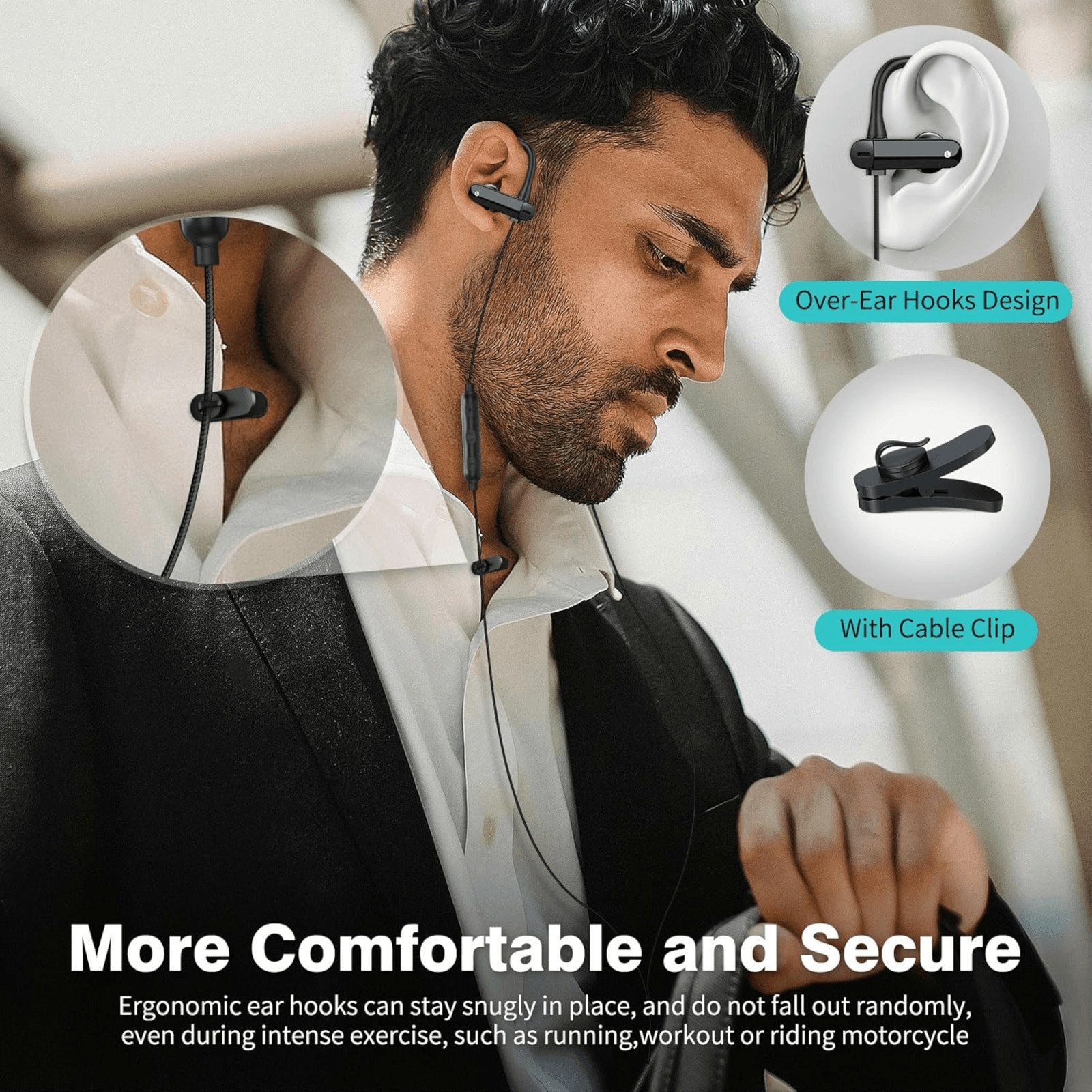 HGCXING USB C Over Ear Headphones Hook Wired Sport Earbuds Black