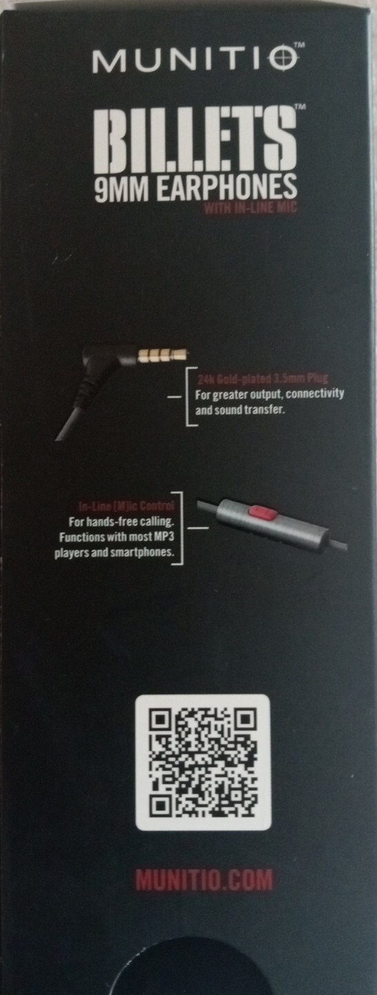 Munitio Billets 9mm Earphones in-line Mic Battle Gray Tactical Case Open Box
