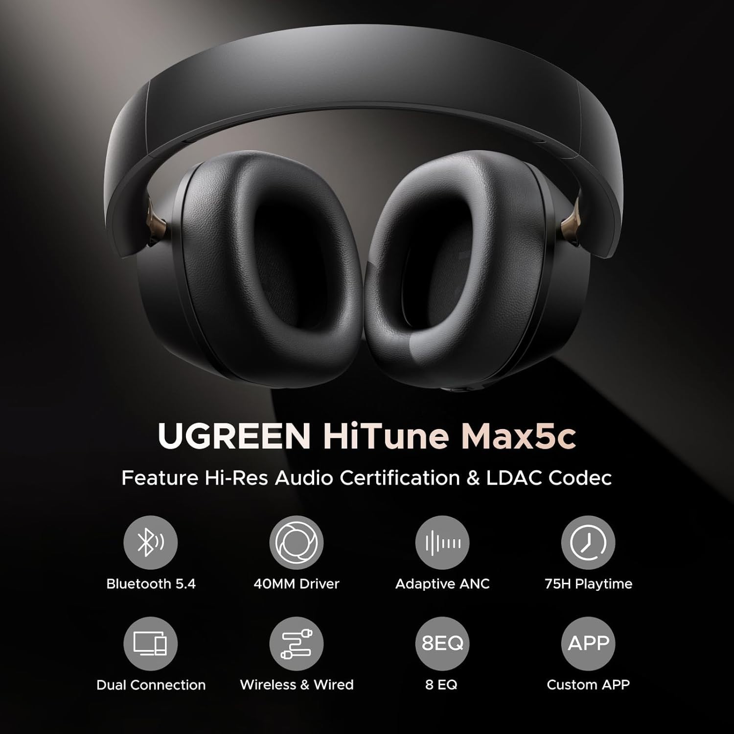 HiTune Max5C Over-Ear Wireless Headphones – 75H Playtime, ANC & Spatial Audio