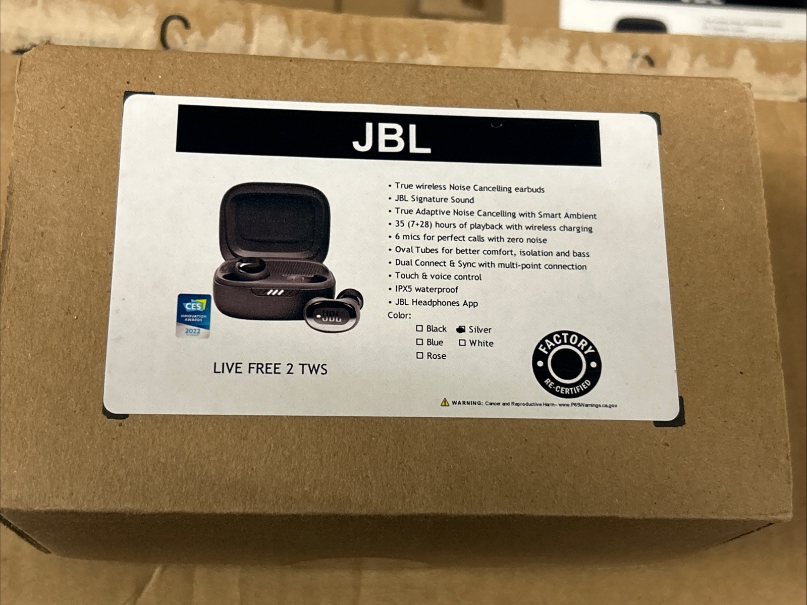JBL Live Free 2 TWS, True wireless Noise Cancelling earbuds – Silver
