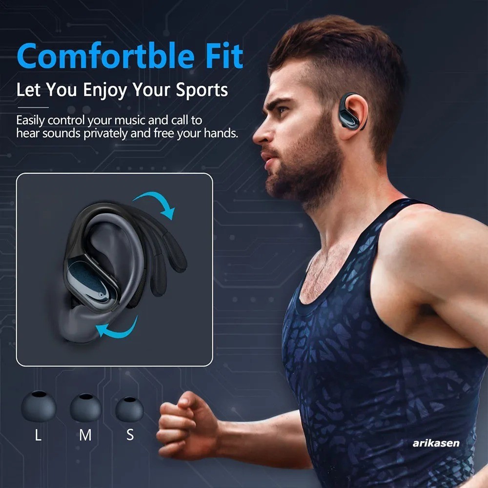 IPX6 Waterproof Sport Earbuds Wireless Bluetooth 5.3 Over Ear Headphones 75H LED