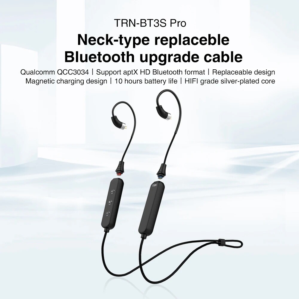 TRN BT3S Pro Wireless Bluetooth 5.1 IPX6 Waterproof Aptx QCC3034 Upgrade Cable