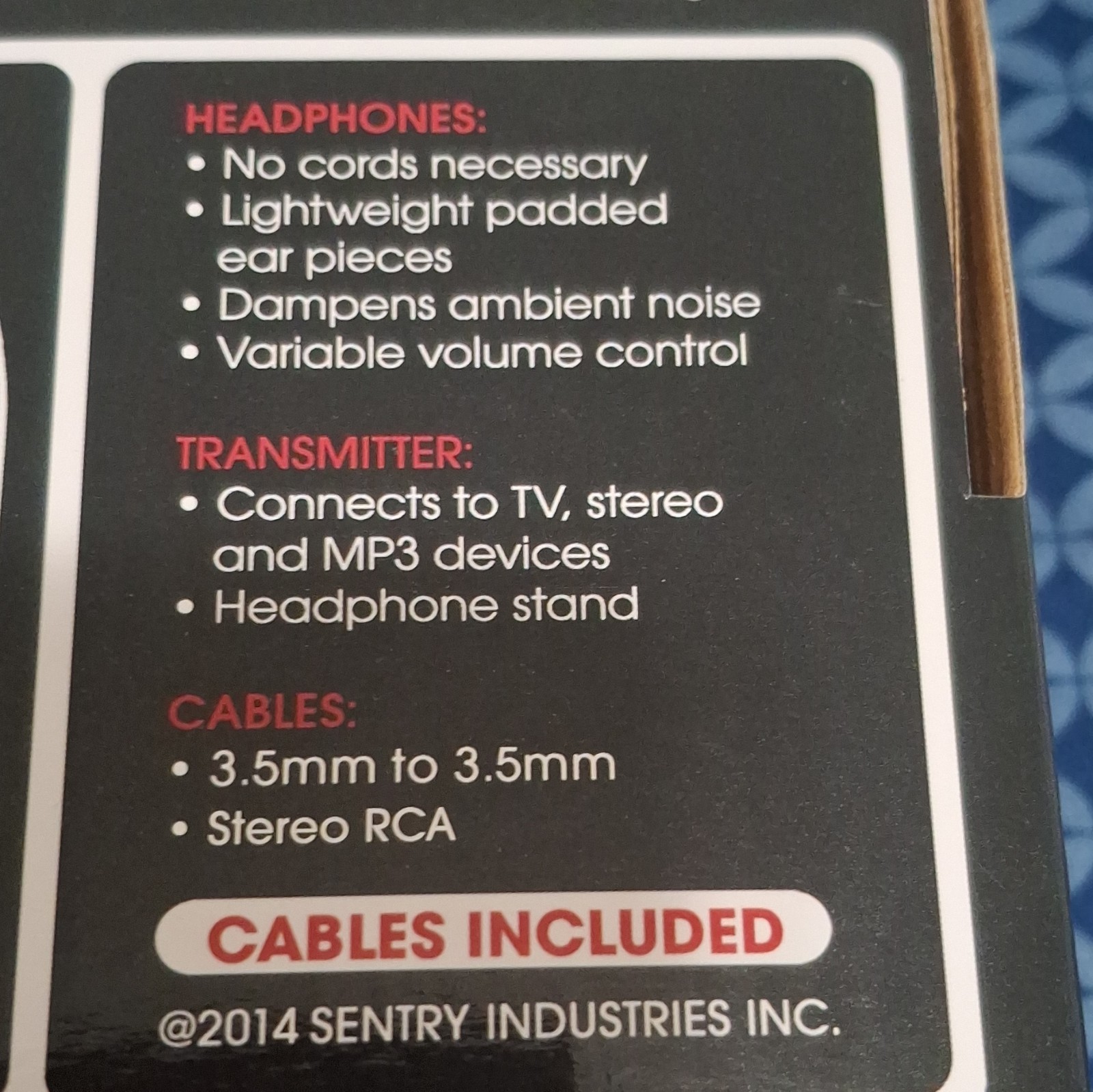 Sentry HW701 RF Wireless TV Headphones w/ FM Transmitter 100ft RCA 3.5mm