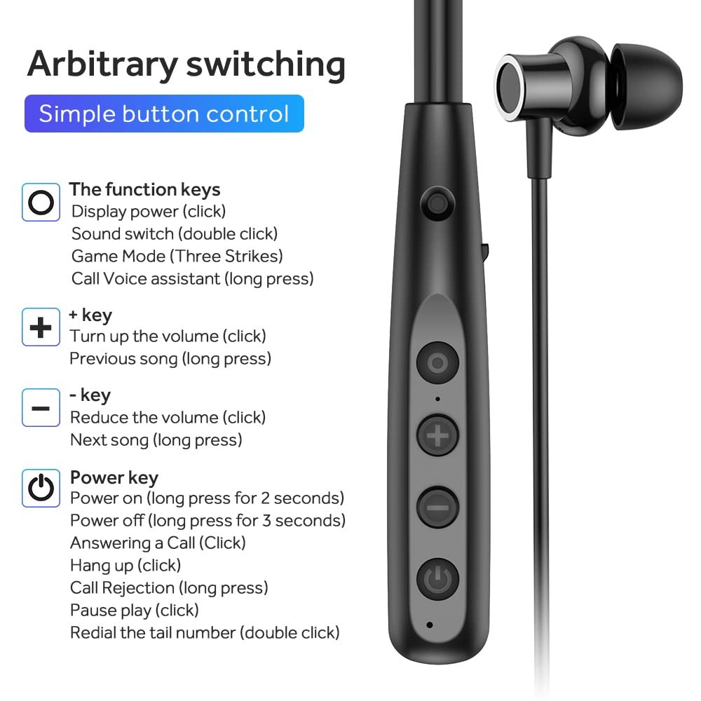 LANDIBO Wireless Waterproof Sports Earphones with 100 Hours of small, Black