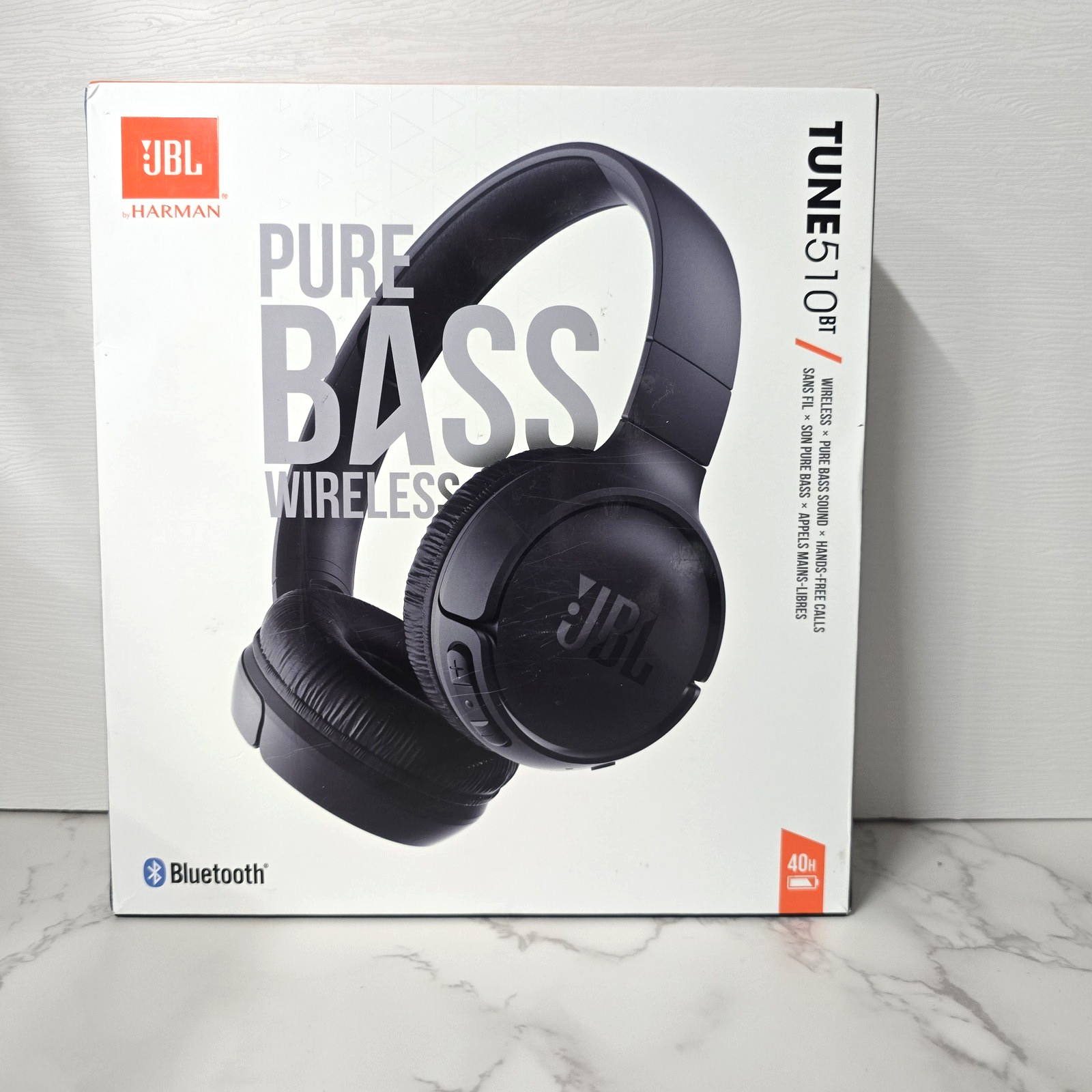 JBL Tune 510BT Wireless On-Ear Headphones Black NOB Pure Bass Hands Free Calls