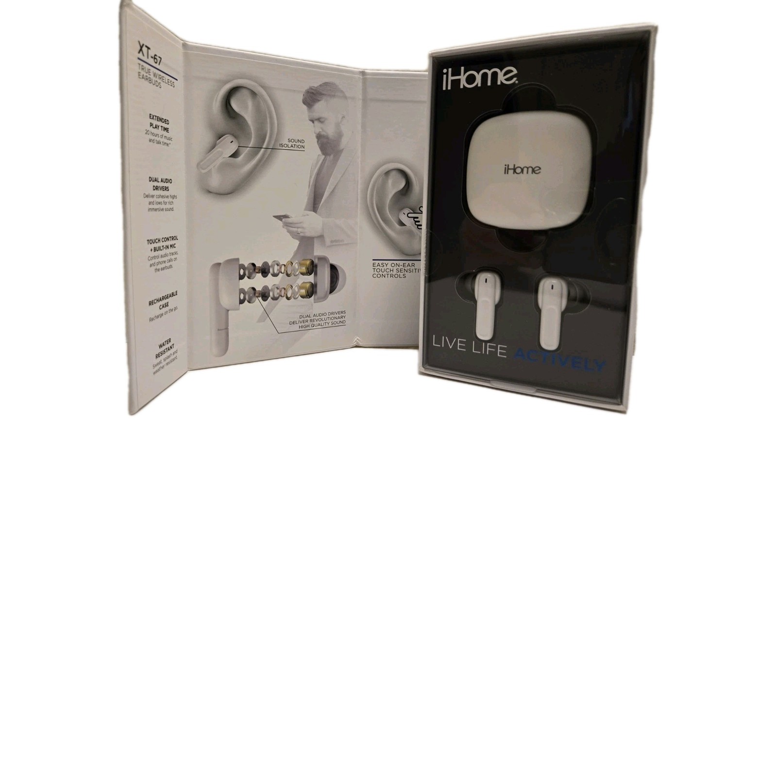 iHome Xt-67 Bluetooth Wireless Earbuds White New In Box