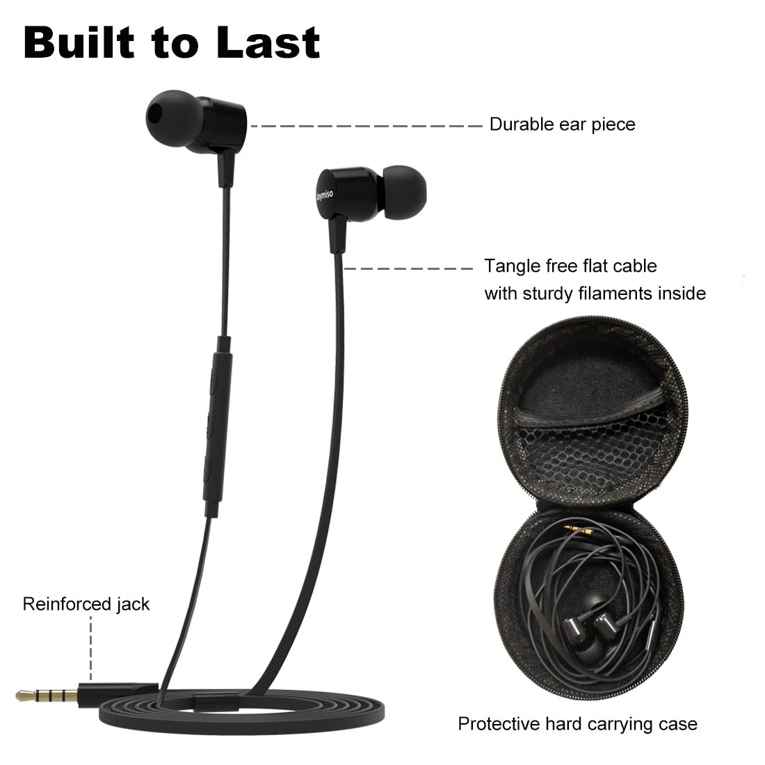 Joymiso Tangle Free Earbuds for Kids Women Small Ears with Case, Black