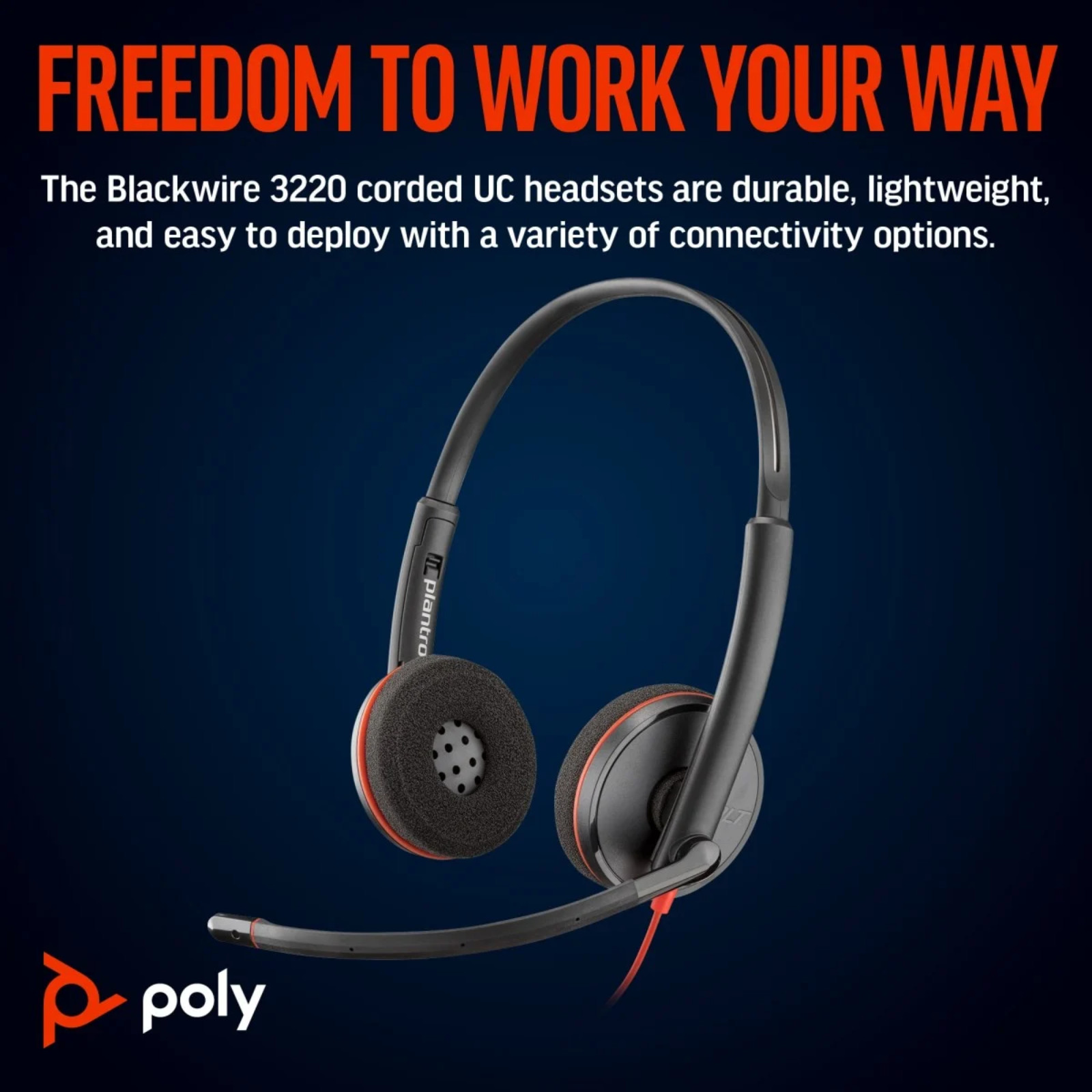 Poly Blackwire 3220 USB-C Stereo Headset+USB-C/A Adapter HD Noise Cancelling Mic