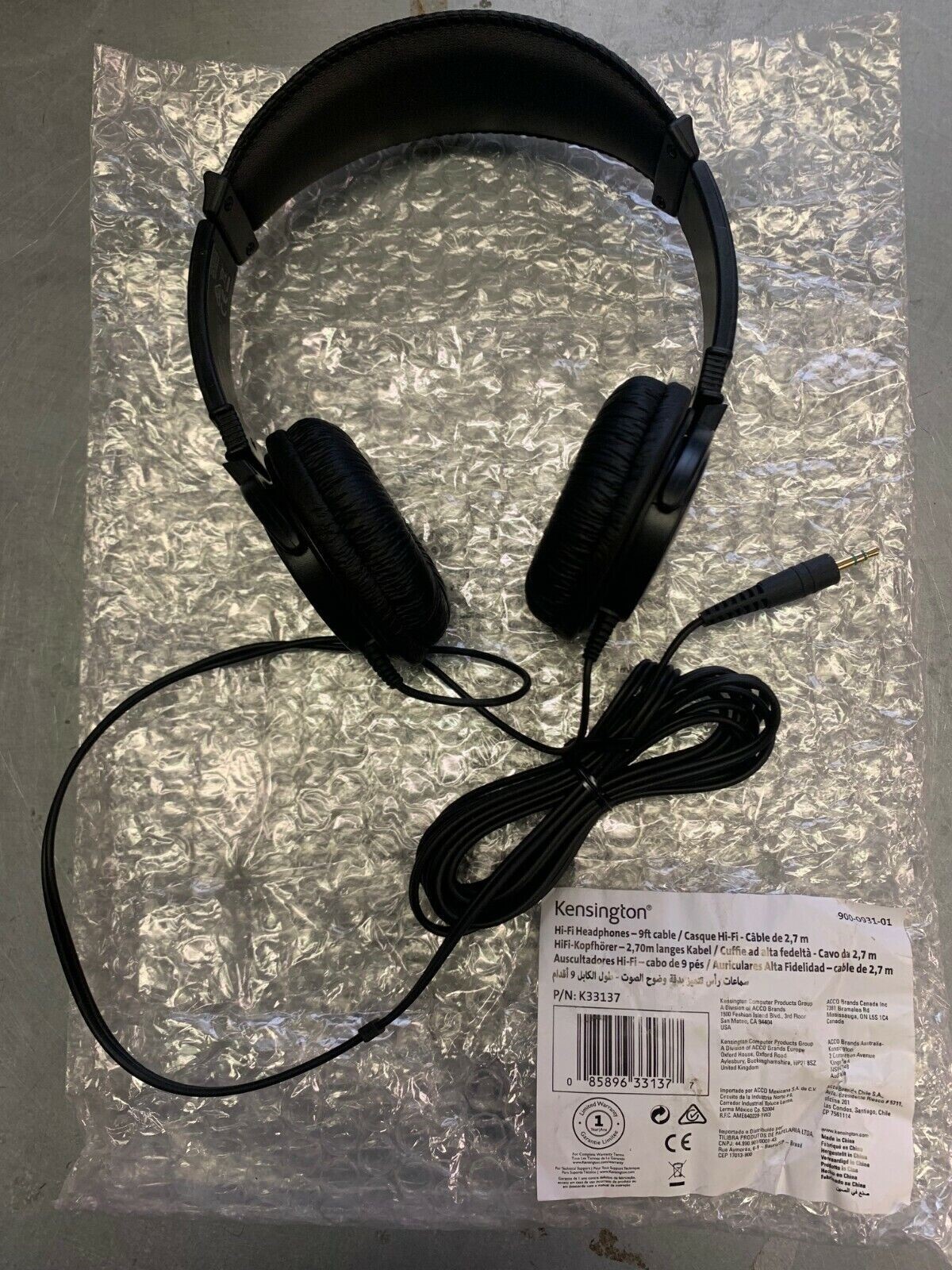 Kensington Hi-Fi On-Ear Headphones with 9-Foot Cord K33137(BLACK) NEW!!!