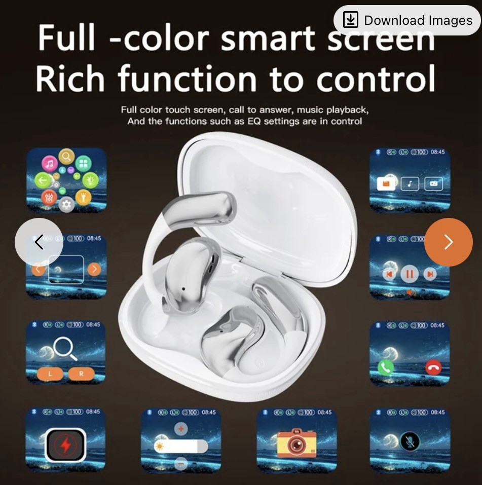 Open-Ear Bluetooth V5.4 Headphones Wireless Earbuds AI Translator Touch Screen