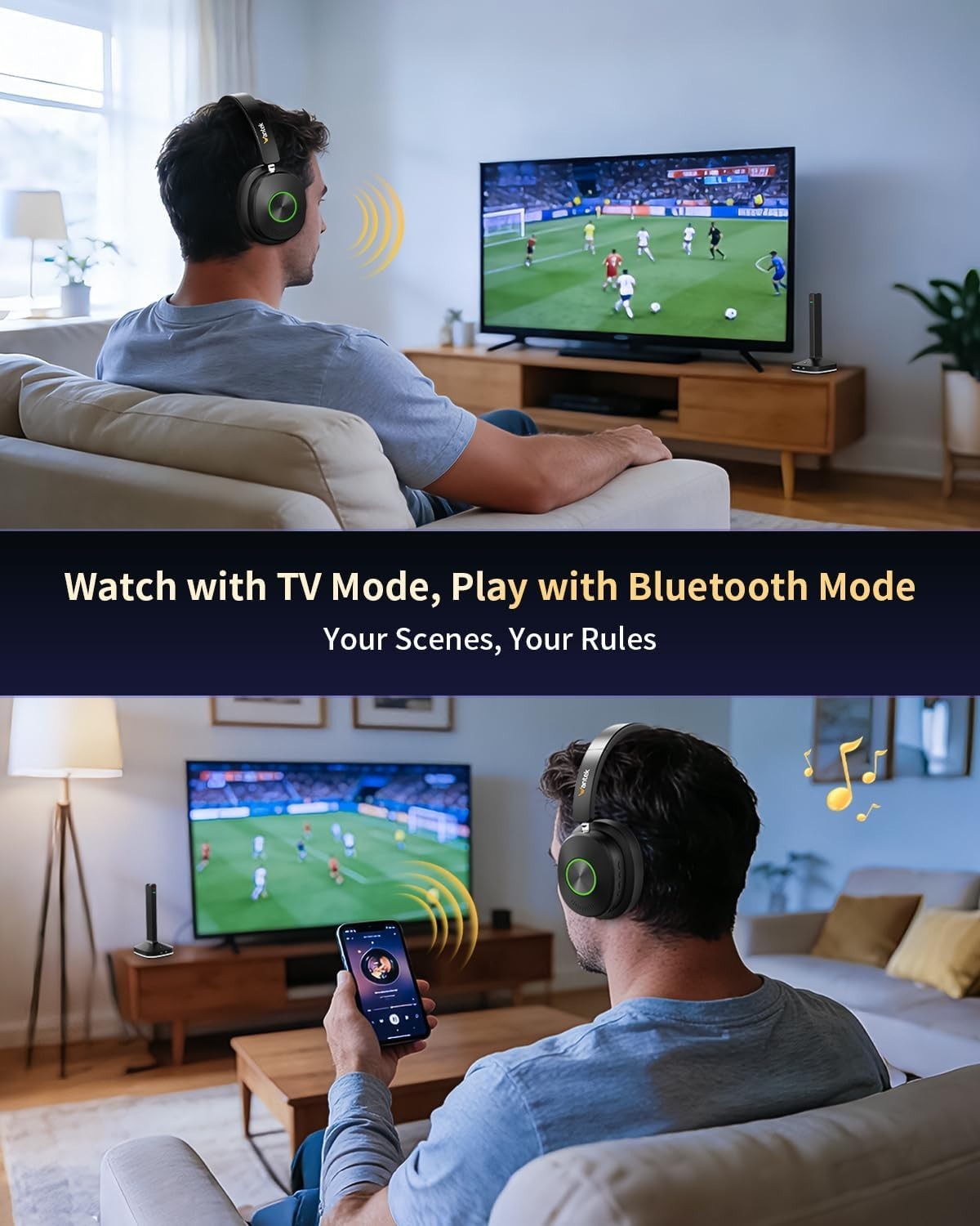 Wantek Wireless Headphones for TV Watching, TV Headphones Wireless for Seniors w