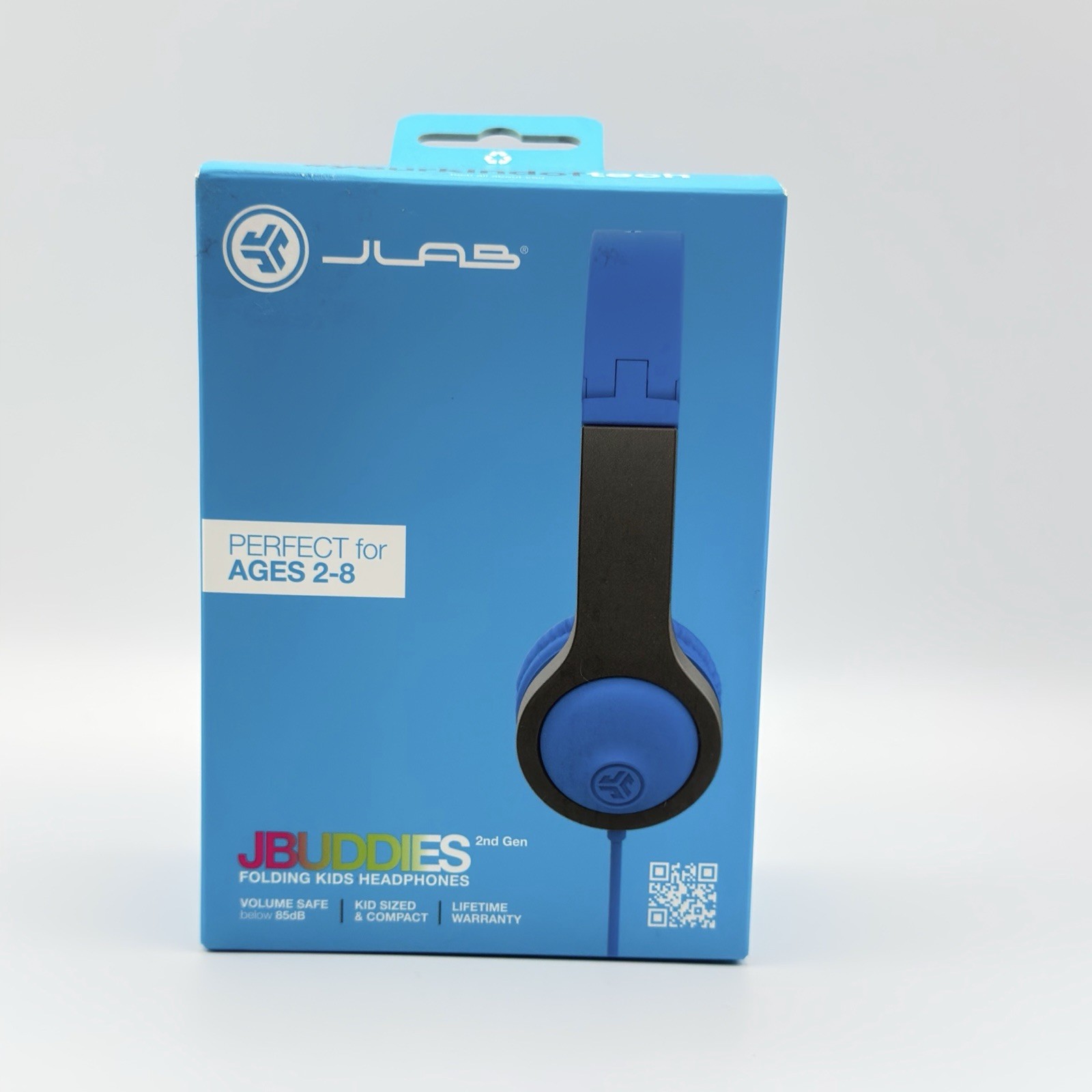 JLab JBuddies Folding Kids Headphones Wired Volume Safe 2nd Gen Blue/Gray