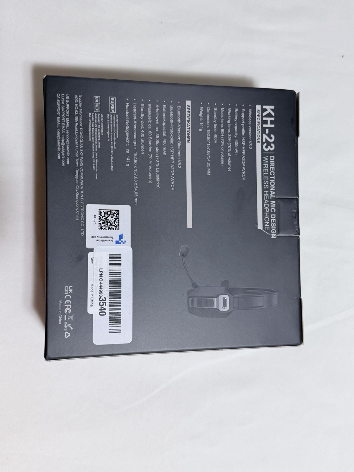 KH-23 Wireless Headphones with Directional Microphone Design New Open Box